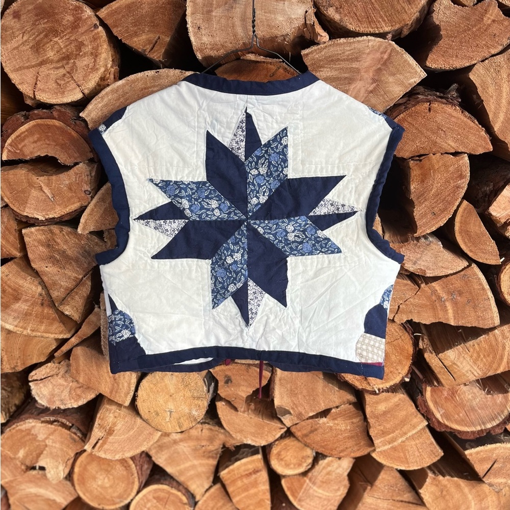 S-M cropped quilt vest. Upcycled cottage core